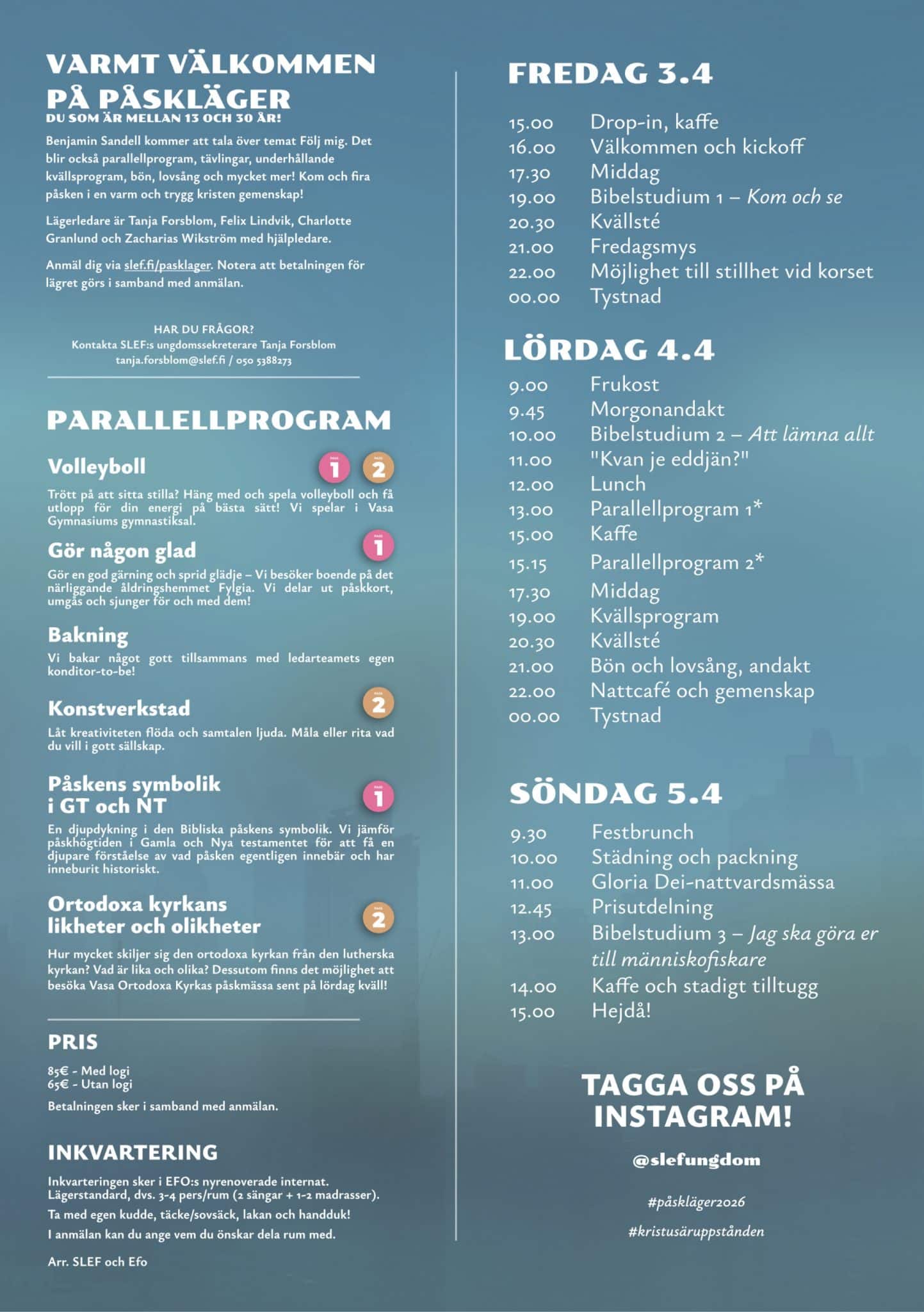 SLEF Påskläger 2026 flyer med program